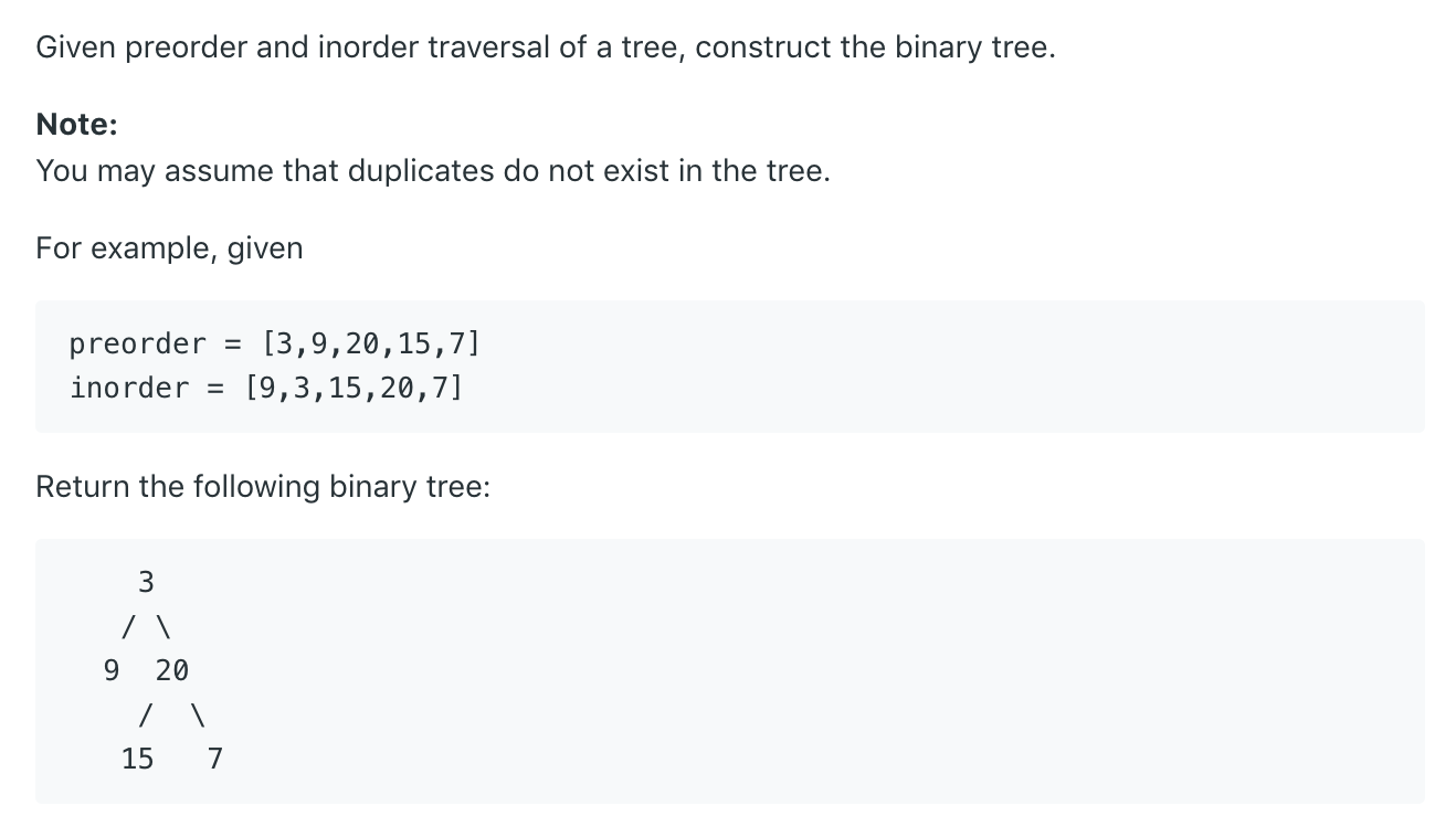 Construct Binary Tree from Preorder and Inorder Traversal